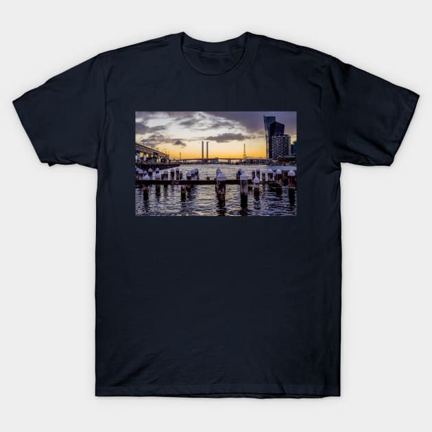 Melbourne docklands & Bolte Bridge, Victoria, Australia T-Shirt by VickiWalsh